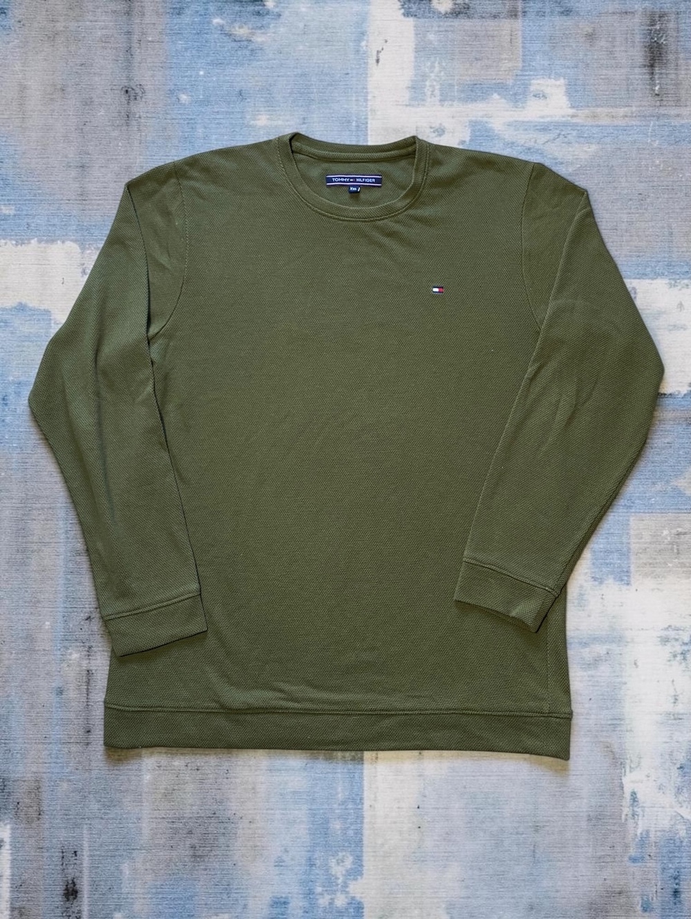 Tommy Hilfiger Mens Long Sleeve Waffle Knit Sweater Shirt XXL Olive Green Cotton